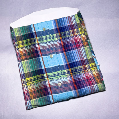 Men Custom Fit Oxford Multicolor Plaid Short Sleeve