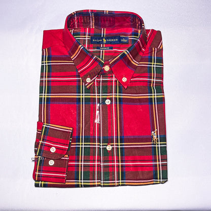 Men Custom Fit Oxford Red Tartan Long Sleeve