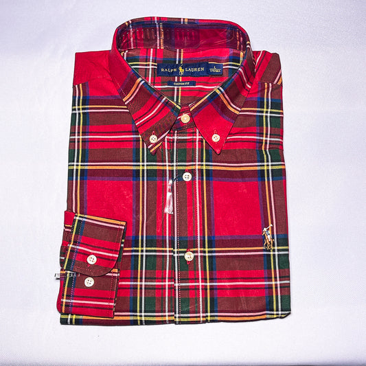 Men Custom Fit Oxford Red Tartan Long Sleeve