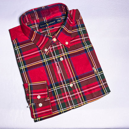 Men Custom Fit Oxford Red Tartan Long Sleeve