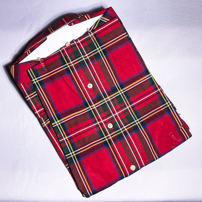 Men Custom Fit Oxford Red Tartan Long Sleeve
