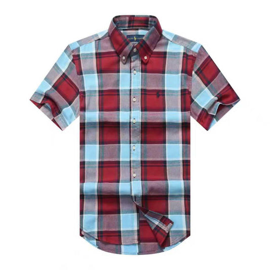 Men Custom Fit Boardwalk Blue Tartan Plaid Short Sleeve- RL5