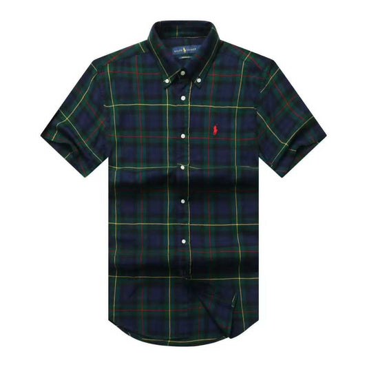 Men Custom Fit Deep Green Plaid Short Sleeve- RL3