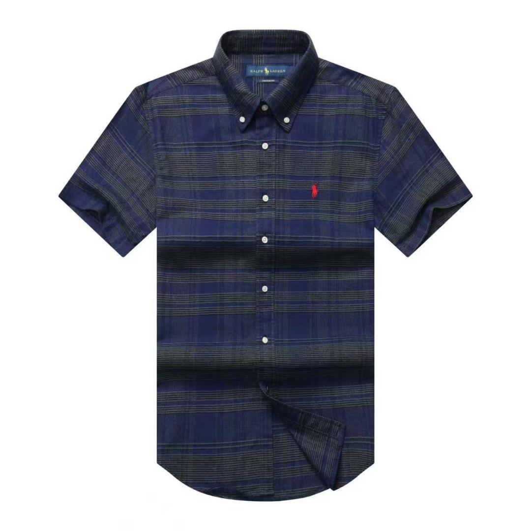 Men Custom Fit Classic Navy Tartan Plaid Short Sleeve- RL9