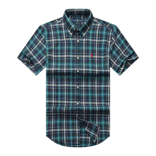Men Custom Fit Cyan Tartan Plaid Short Sleeve- RL7