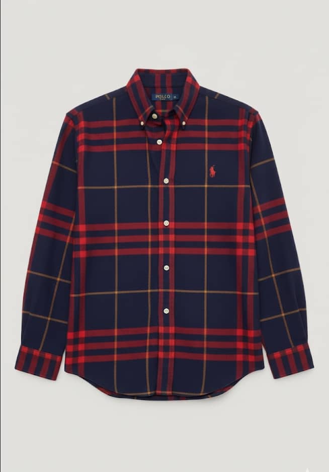 Men Custom Fit Flannel Navy Plaid Long Sleeve