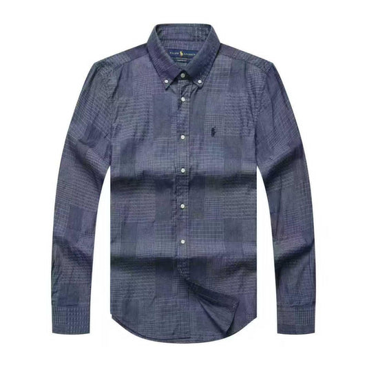 Men Custom Fit Indigo Check Long Sleeve