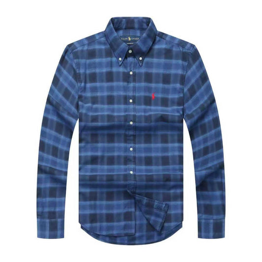 Men Custom Fit Shadow Navy Plaid Long Sleeve
