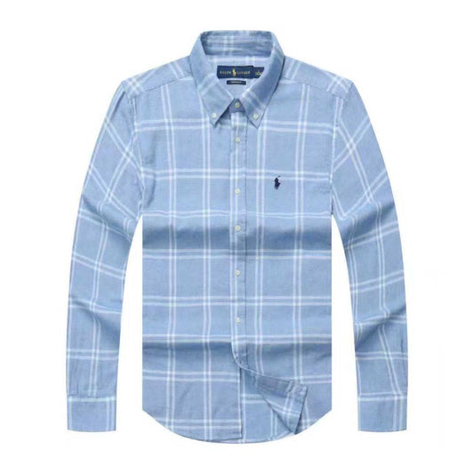 Men Custom Fit Sky Blue Plaid Long Sleeve