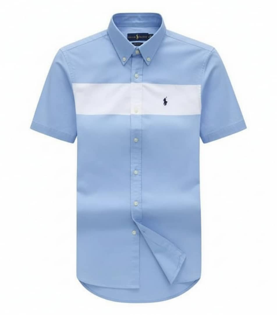 Men Custom Fit Oxford Blue Short Sleeve -PRL06